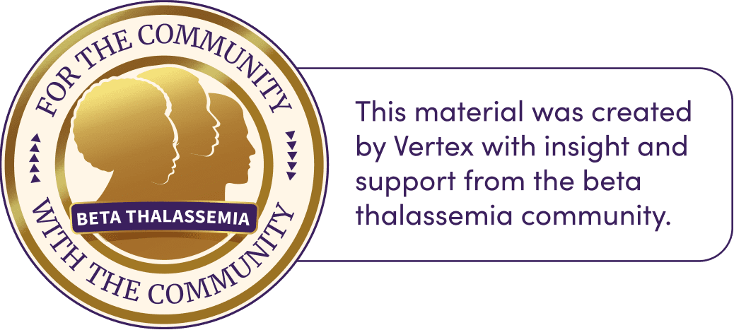 Icon of a community seal indicating that this material was created by Vertex with insight from the beta thalassemia community